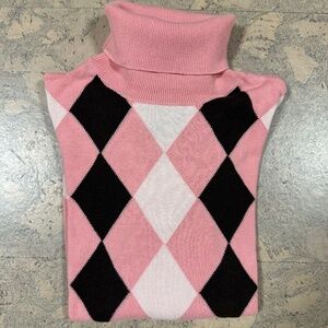 Polo Jeans Ralph Lauren Argyle Turtleneck Sweater Pink /Black Size M